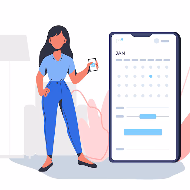 graphic of woman booking appointment on her phone